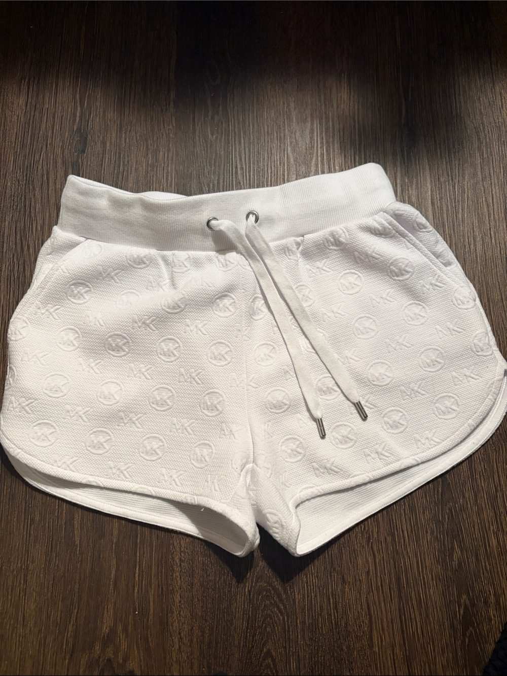 Michael Kors White Embossed Logo Knit Drawstring Shorts
